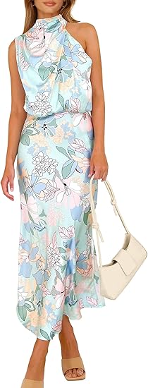 Sleeveless Mock Neck Cocktail Party Maxi Dresses