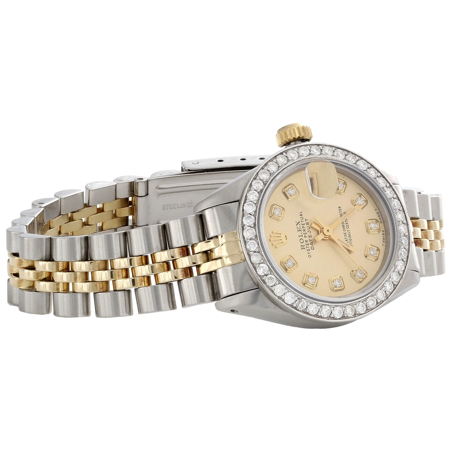 Ladies 18K Steel Rolex DateJust Jubilee 6917 Diamond Watch Champagne Dial 1 CT