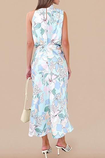 Sleeveless Mock Neck Cocktail Party Maxi Dresses