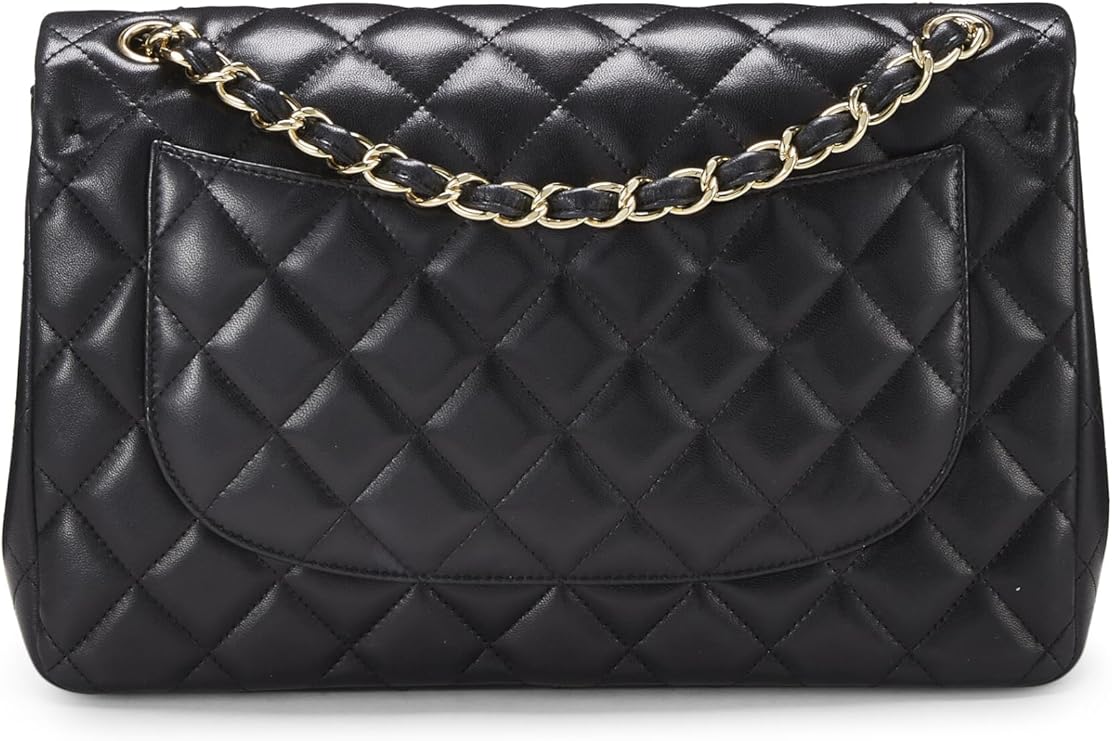 Pre-Loved Black Quilted Lambskin New Classic Double Flap Jumbo