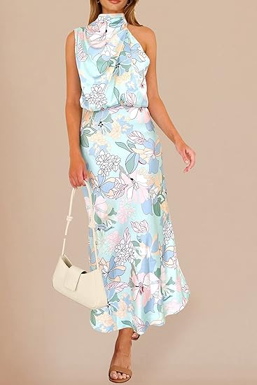 Sleeveless Mock Neck Cocktail Party Maxi Dresses