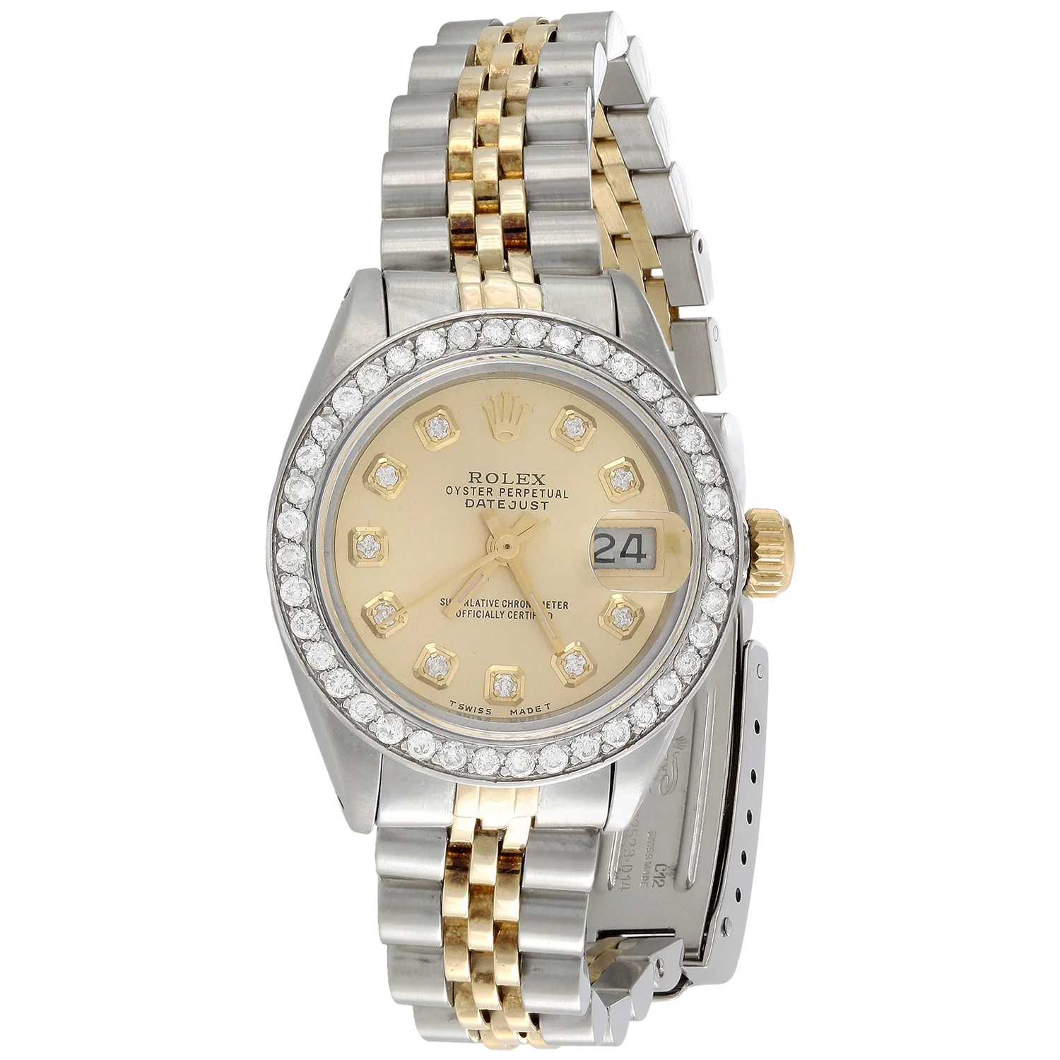 Ladies 18K Steel Rolex DateJust Jubilee 6917 Diamond Watch Champagne Dial 1 CT